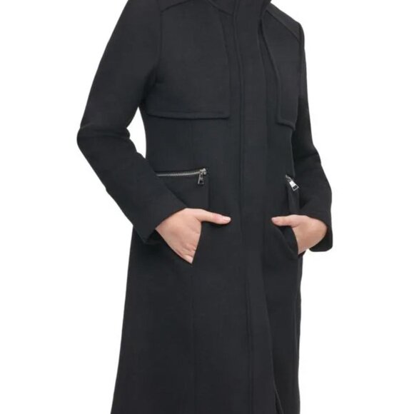 Karl Lagerfeld Paris Grey Silky Lining Wool Peacoat - Saks 5th Ave - Picture 4 of 5